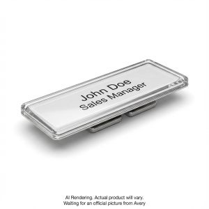 Avery Laser The Mighty Badge® Reusable Name Badge Kit Silver, 1" x 3", 50 badges/box