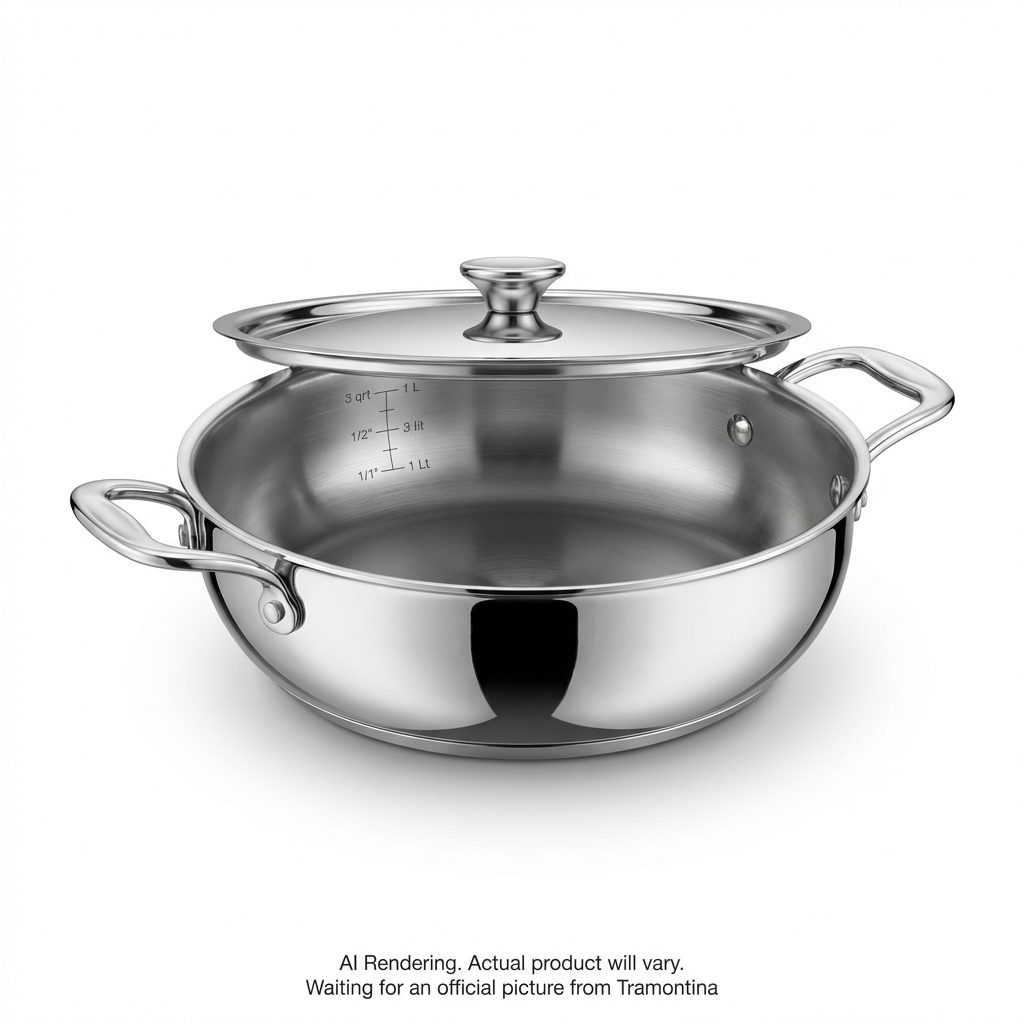 Tramontina Utsava Tri-Ply Clad Stainless Steel Covered Kadai, 2.75 qt.