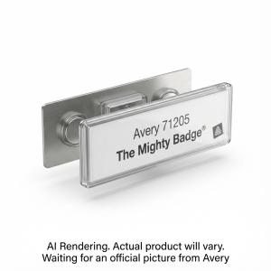 Avery Inkjet The Mighty Badge® Reusable Name Badge Kit Silver, 1" x 3", 10 badges/box