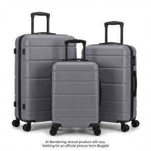 Bugatti 3-Piece Hardside Luggage Set in Grey – Expandable ABS Travel Suite (Carry-on, Medium, Large) (HLG6103BU)