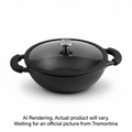 Tramontina Utsava Pre-Seasoned Cast Iron Kadai with Lid, 2.3 qt.