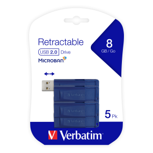 Verbatim 8GB SnG USB 5PK Blue Retract