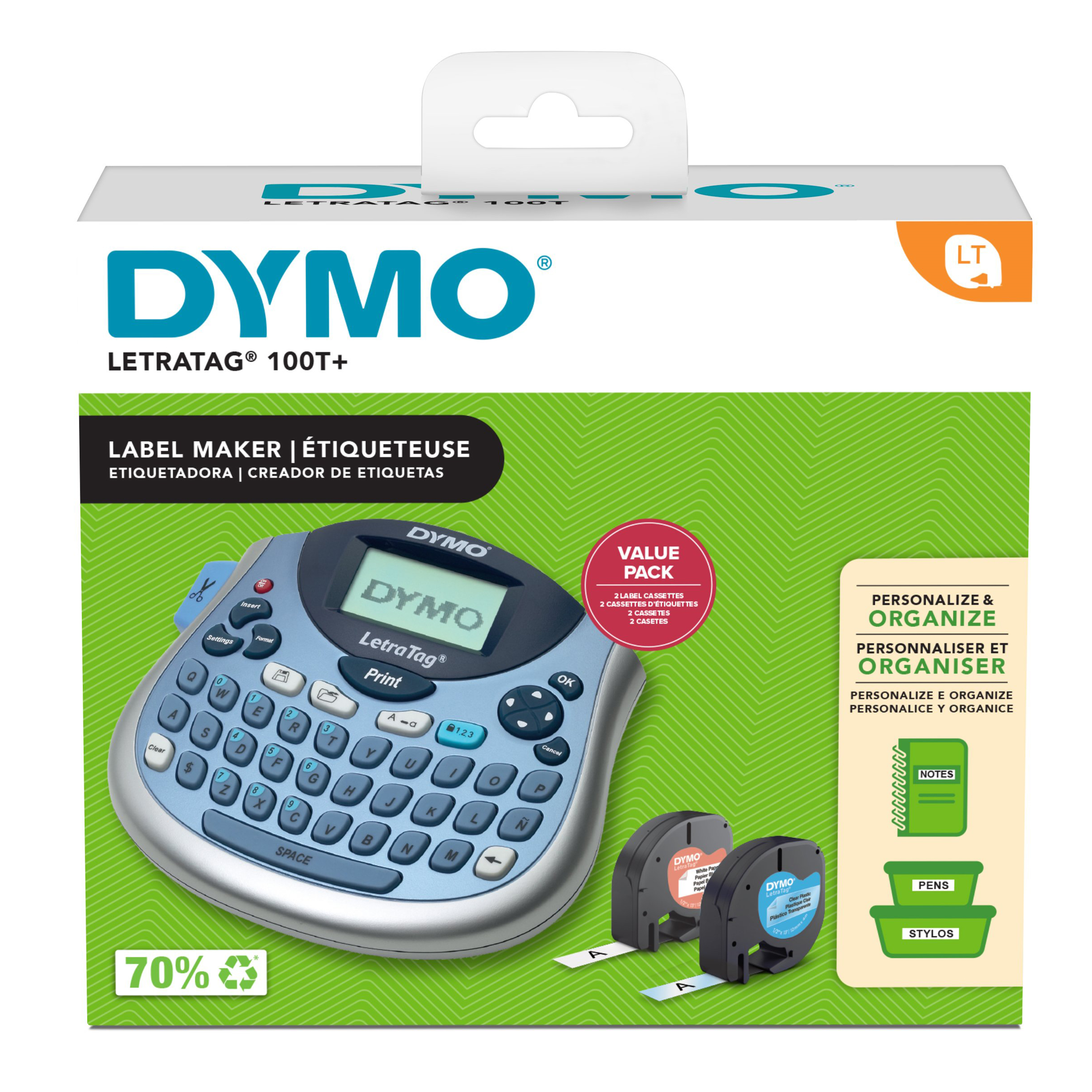 DYMO LetraTag LT-100T Label Maker, Portable Label Printer with QWERTY keyboard, Blue, Ideal for the office or at home