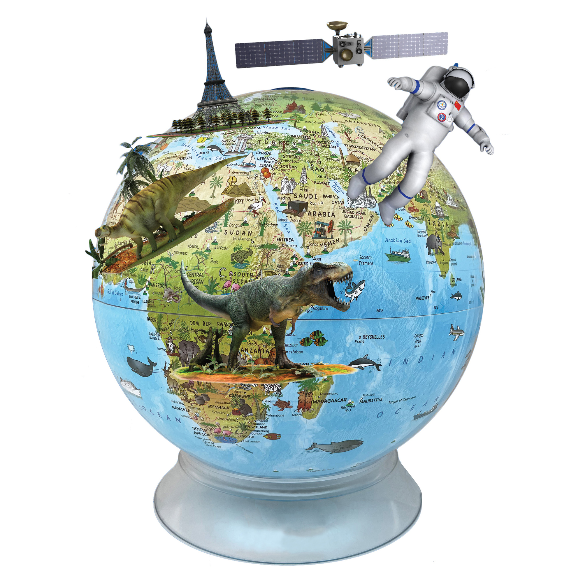 Day/Night Kids Globe 12"/30cm Diameter Blue Ocean Illuminated Desk Globe (English)