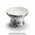 White & Black Floral Print Elevated Ceramic Bowl for Cats