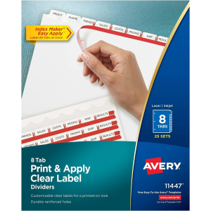 INDEX MAKER CLEAR LABEL DIVIDERS, 8 TAB, 25 SETS, WHIT