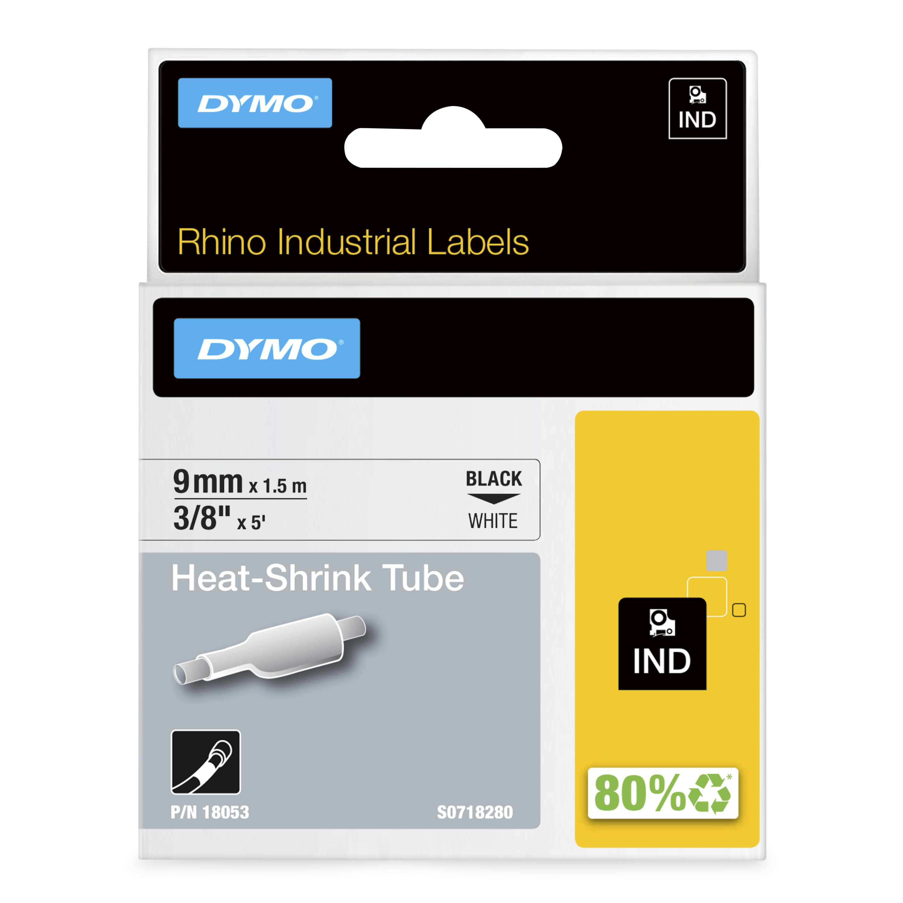 DYMO Rhino Industrial Heat-Shrink Labels, Authentic DYMO Labels, For Tubing or Cables, (3/8" Tube, Black on White)