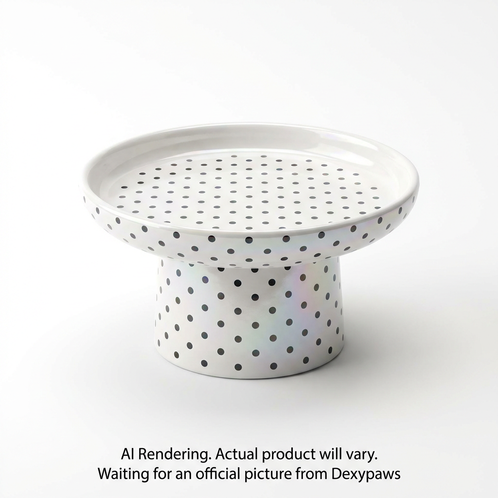 White & Black Polka Dots Elevated Ceramic Bowl for Cats