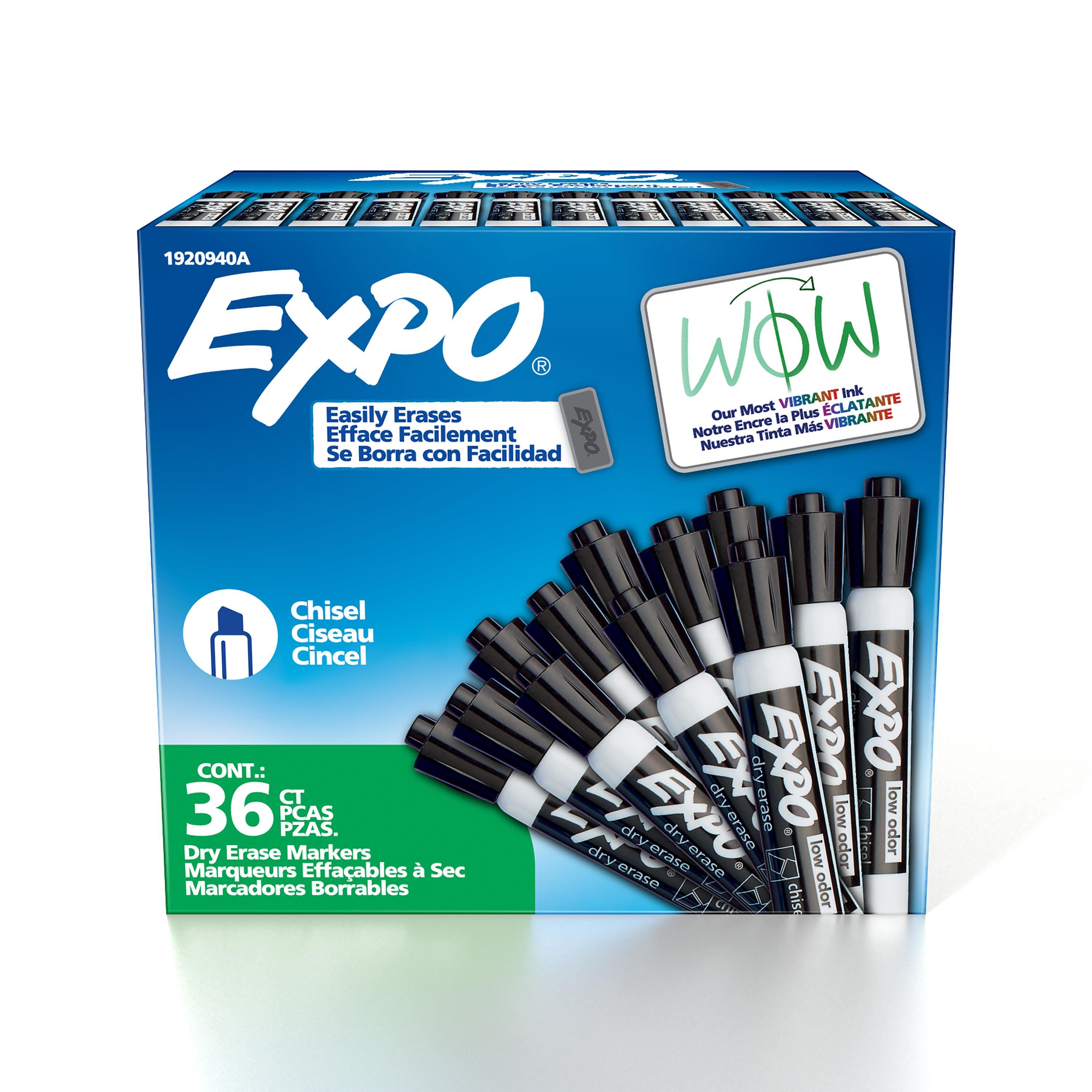 EXPO Dry Erase Markers, Low Odour Ink, Black, Chisel Tip, 36 Count