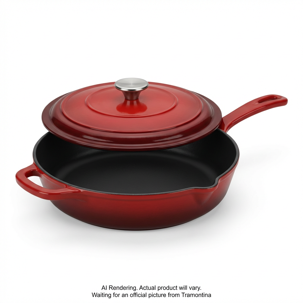 Tramontina Bestow 10 Inch Enameled Cast-Iron Covered Skillet, Gradated Red