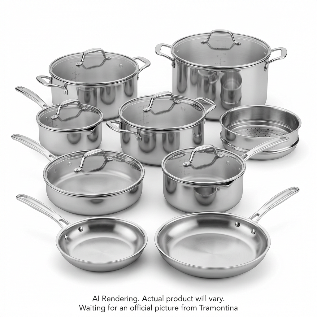 Tramontina Tempo Tri-Ply Base Stainless Steel Cookware Set, 14 Pc