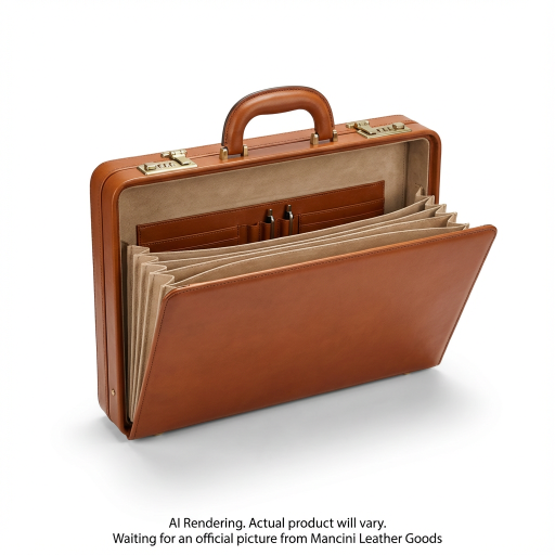 Mancini Leather Goods 86476-COGNAC Expandable Attaché Case – Top-Grain Leather & Dual Combination Locks