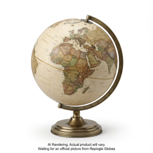 National Geographic Grosvenor 12"/30Cm Diameter Antique Parchment Ocean Desk Globe With Metal Base And Semi- Meridian (E