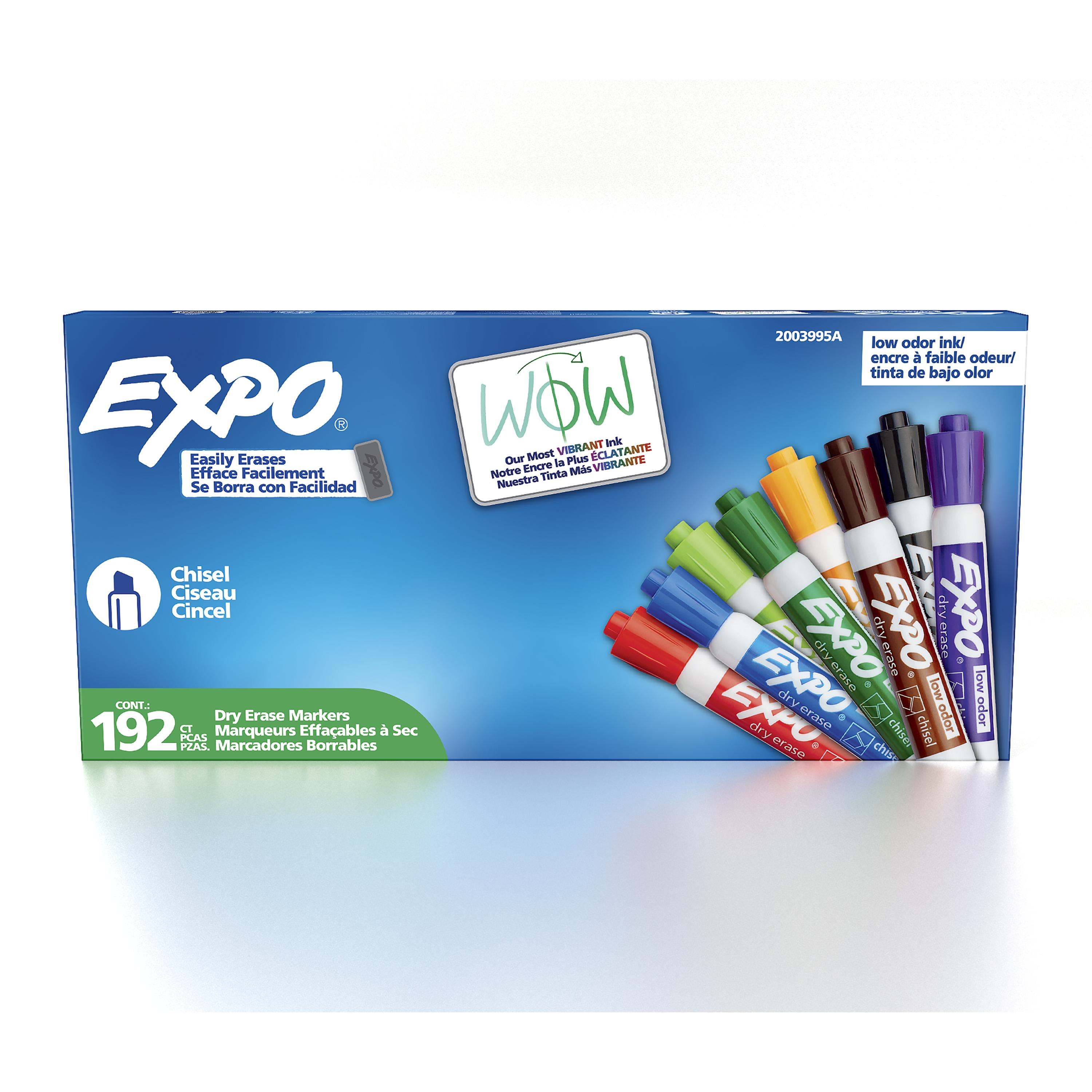 EXPO Dry Erase Markers, Low Odour Ink, Assorted Colours, Chisel Tip, 192 Count