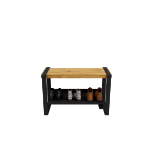 Sturdy entryway bench 34" wide, HONEY wood stain , Black, Store 3 pairs , Rakabot Moderno