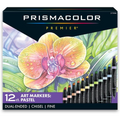 Prismacolor Premier Dual-Ended Art Markers, Chisel and Fine Tips, Pastel Colors, 12 Count Set, Ideal for Adult Coloring 