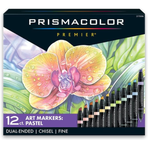 Prismacolor Premier Dual-Ended Art Markers, Chisel and Fine Tips, Pastel Colors, 12 Count Set, Ideal for Adult Coloring 
