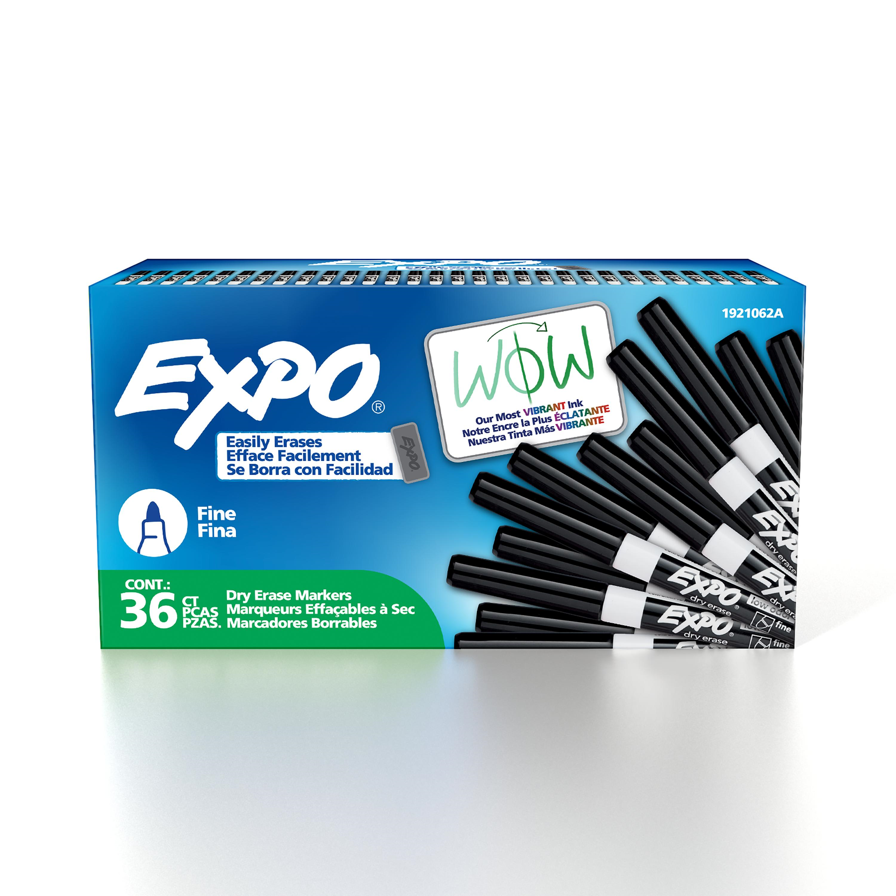 EXPO Dry Erase Markers, Low Odour Ink, Black, Fine Tip, 36 Count