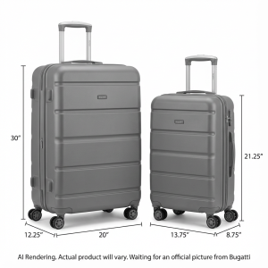Bugatti Osaka Hardside 2-Piece Luggage Set – Grey Expandable Suitcases with Spinner Wheels (HLG6102BU)