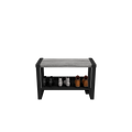 (CUSMA form attached)  Sturdy practical entryway bench / 34" wide / GREY WOLF wood stain / Black shelf & frame / Store 3