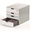 DURABLE VARICOLOR Keyed Lock Desktop Drawer Organizer, 4 Color-Coded Drawers, Stackable, Soundless, 11.5" H x 14" D x 11