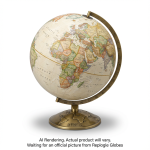 National Geographic Allamson 12"/30Cm Diameter Antique Parchment Ocean Desk Globe With Die-Cast Base And Semi- Meridian 