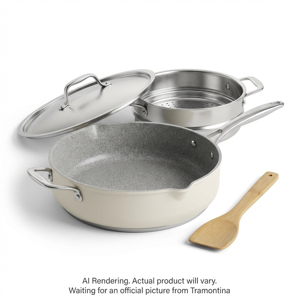 Tramontina All In One Plus Pan 5 Qt Aluminum Ceramic Nonstick 4 Pc Cookware Set, Sea Salt
