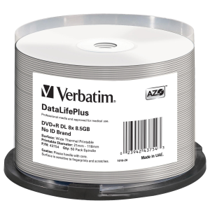 Verbatim DVD+R DL 8.5GB 8X + WHT WD T/P 50 PK SP