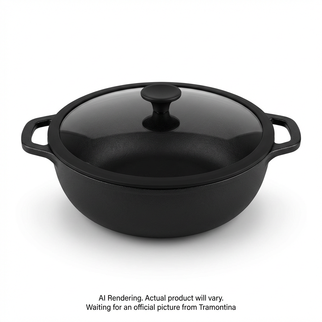 Tramontina Utsava Pre-Seasoned Cast Iron Kadai with Lid, 4.9 qt.