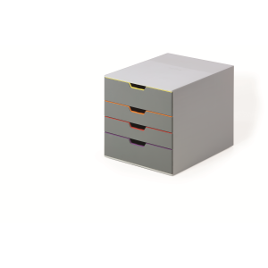 DURABLE Desktop Drawer Organizer (VARICOLOR 4 Compartments with Removable Labels) 14" x 11.5" x 11" (LxWxH), Gray & Mult