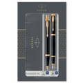 Parker IM Duo Gift Set with Ballpoint Pen & Fountain Pen | Gloss Black with Gold Trim | Blue Ink Refill & Cartridge | Gi
