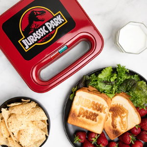 Jurassic Park Grilled Cheese Maker & Compact Panini Press – Iconic T-Rex Logo Design
