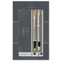 Parker IM Duo Gift Set with Ballpoint Pen & Rollerball Pen | Brushed Metal with Gold Trim | Black Ink Refill & Cartridge