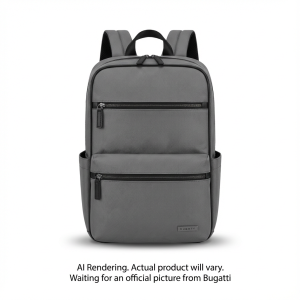 Bugatti BKP2540BU-GREY Madison Nylon Laptop Backpack – High-Capacity 15.6 Inch Bag with Vegan Leather Trim