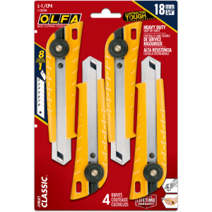 OLFA 18mm L-1/CP4 Ratchet Lock Utility Knife, 4pk