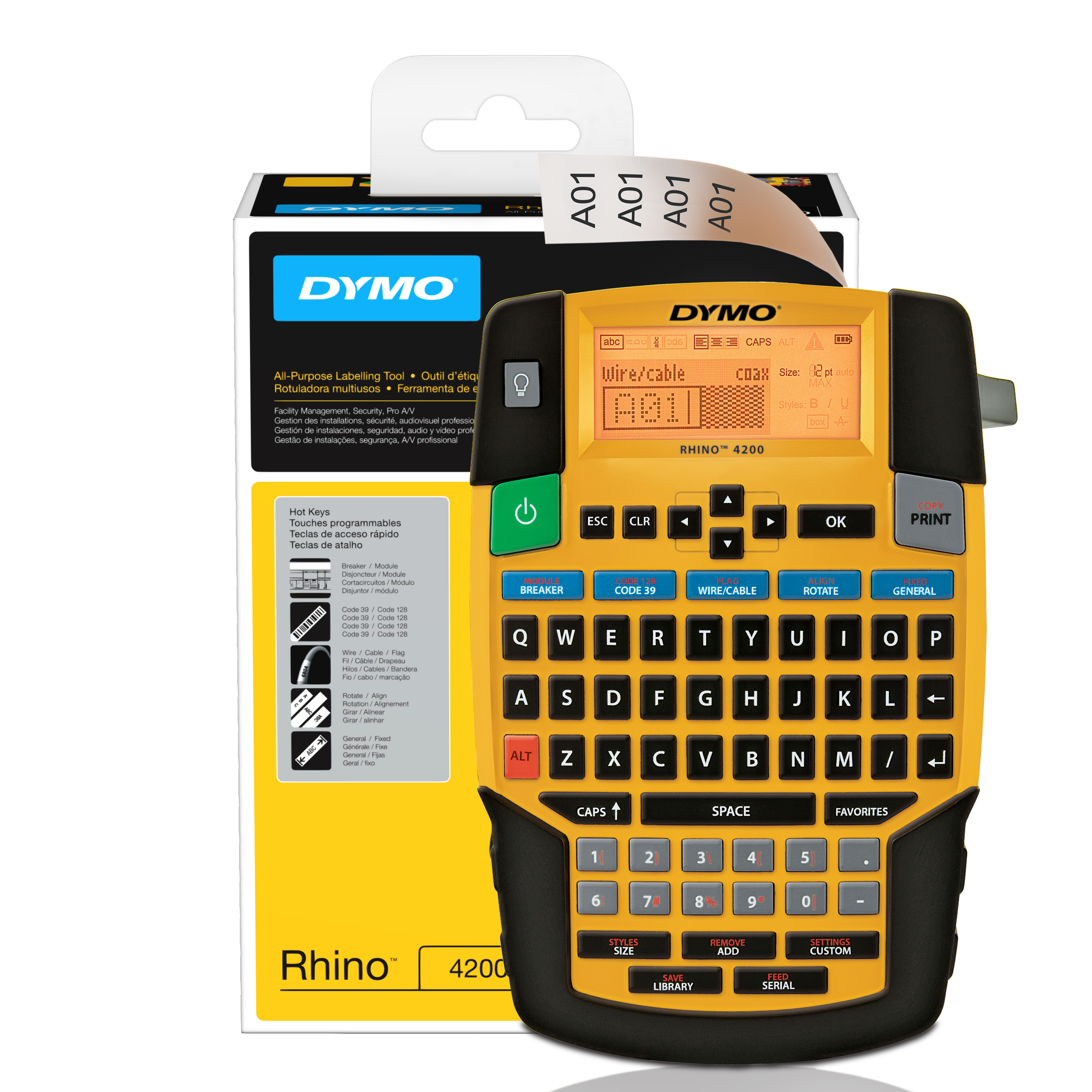 DYMO Industrial Label Maker, Rhino 4200 Label Maker, Time-saving Hot Keys, Prints Fast, Durable Label Maker for Job Site